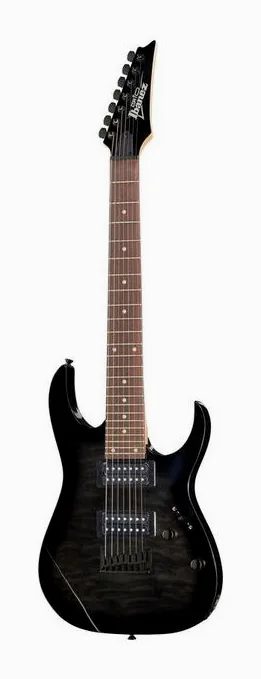 Ibanez GRG7221QA-TKS encuadrado de frente sobre fondo neutro