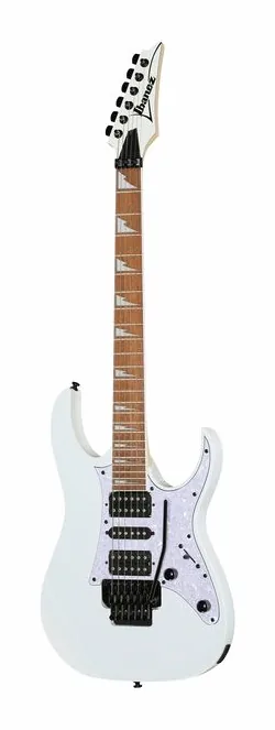 Ibanez RG450DXB-WH encuadrado de frente sobre fondo neutro