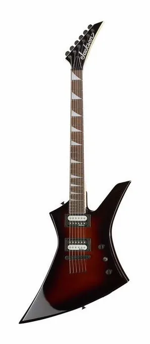 Jackson JS32T AH Kelly Viola Burst encuadrado de frente sobre fondo neutro