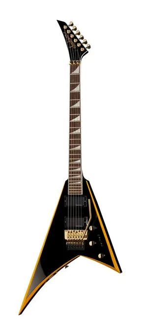 Jackson RRX24 Black with Yellow Bevels en primer plano frontal