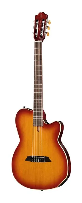 Larry Carlton G5N Tobacco Sunburst encuadrado de frente sobre fondo neutro