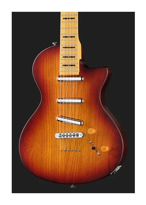 Larry Carlton I5L Tobacco Sunburst Satin, curvas del cuerpo vistas desde arriba
