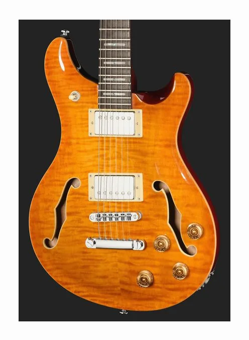 Larry Carlton Q7 Hollow Amber Burst, cejuela y primeras posiciones del diapasón