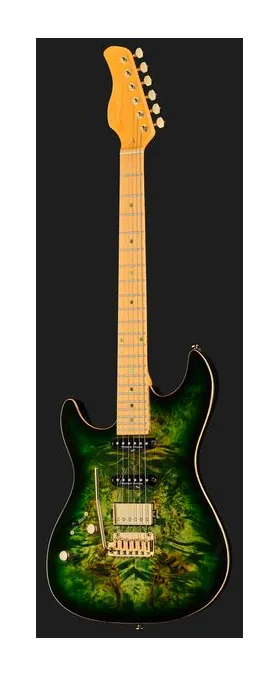 Larry Carlton S10 HSS Transparent Green LH, cuerpo y acabado en primer plano