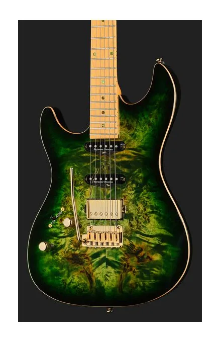 Larry Carlton S10 HSS Transparent Green LH, cuerpo y acabado en primer plano