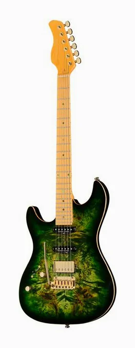 Larry Carlton S10 HSS Transparent Green en primer plano frontal