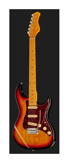 Larry Carlton S5 3-Tone Sunburst, curvas del cuerpo vistas desde arriba