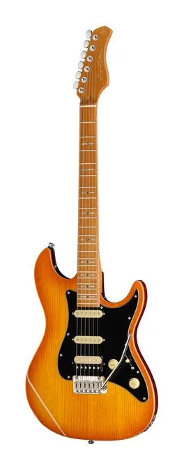 Larry Carlton S7 Ash Top Amber Burst fotografiado de frente