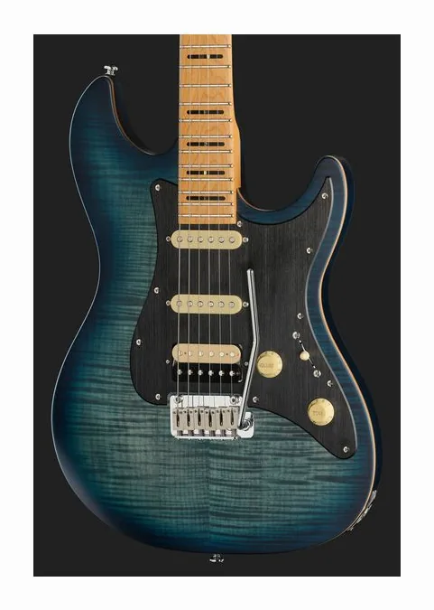 Larry Carlton S7 FM See Thru Red New Gen, pala con clavijeros y logotipo