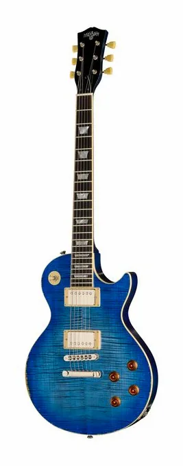 Maybach Lester Blue Burst Custom Aged encuadrado de frente sobre fondo neutro