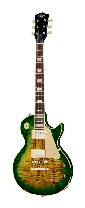 Maybach Lester Green Burst Custom Aged encuadrado de frente sobre fondo neutro
