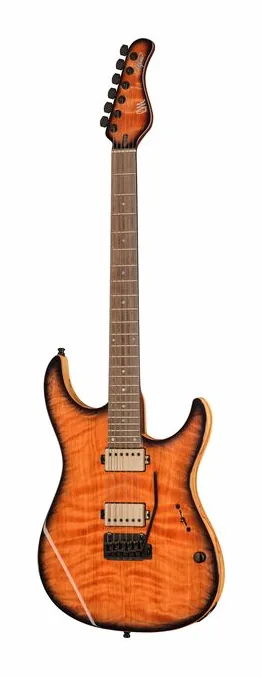 Mayones Guitars Aquila Elite V24 S6 Redwood BB encuadrado de frente sobre fondo neutro