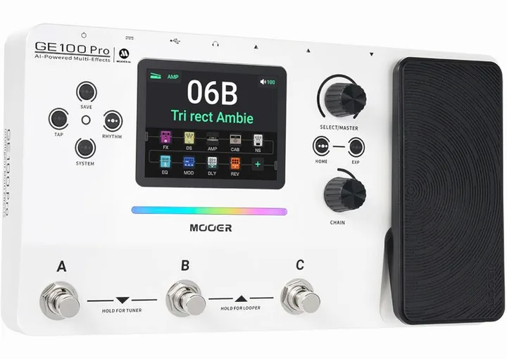Mooer GE 100 Pro Guitar Multi, mandos vistos desde arriba