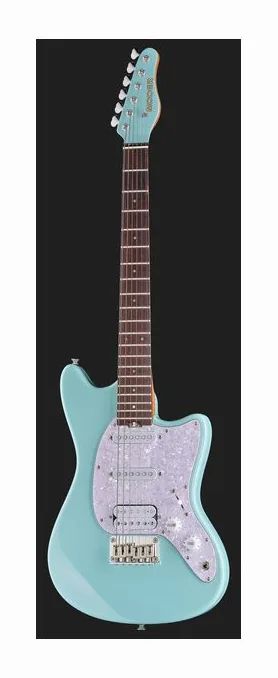 Mooer MLT10 Guitar - Candy Blue, pala con clavijeros y logotipo