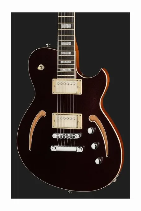 Reverend Roundhouse Air HH Met Bordeaux, mástil y diapasón vistos de lado