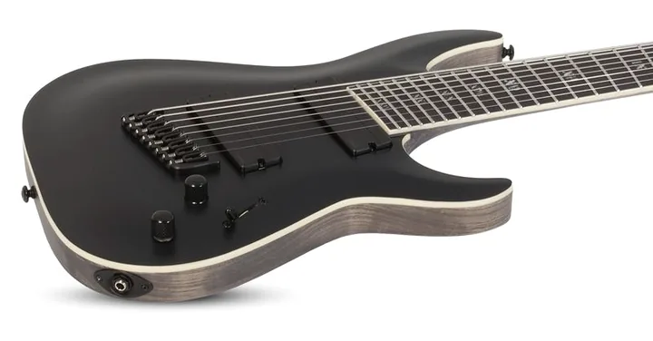 Schecter C-8 MS SLS Elite Evil Twin SBK, selector de pastillas y jack de salida