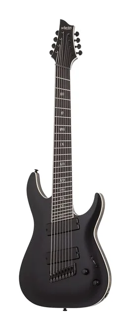 Schecter C-8 MS SLS Elite Evil Twin SBK encuadrado de frente sobre fondo neutro