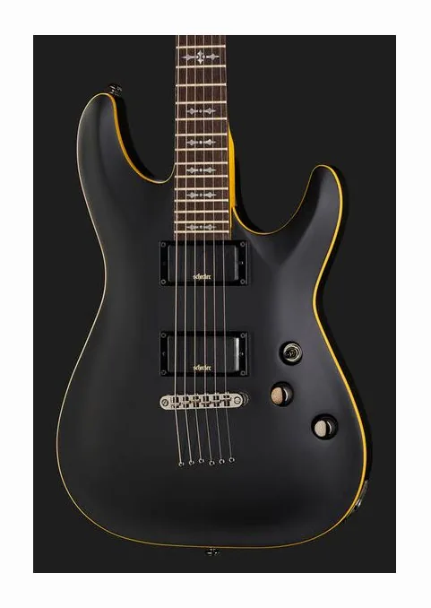 Schecter Demon-6 Crimson Red Burst, curvas del cuerpo vistas desde arriba