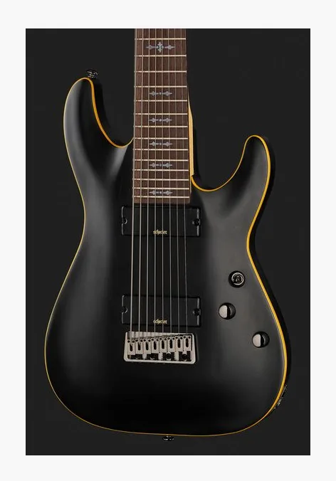 Schecter Demon-8 Aged Black Satin, mástil y diapasón vistos de lado