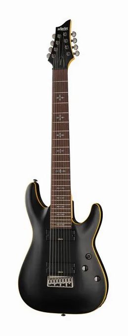 Schecter Demon-8 Aged Black Satin visto de frente
