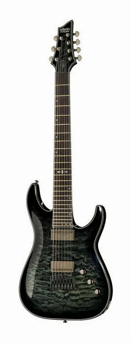 Schecter Hellraiser Hybrid C-7 TBB encuadrado de frente sobre fondo neutro