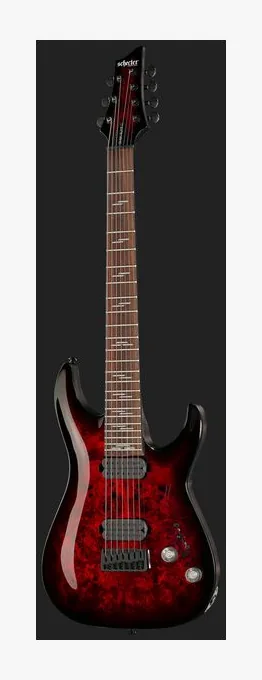 Schecter Omen Elite-6 Black Cherry, cuerpo y acabado en primer plano