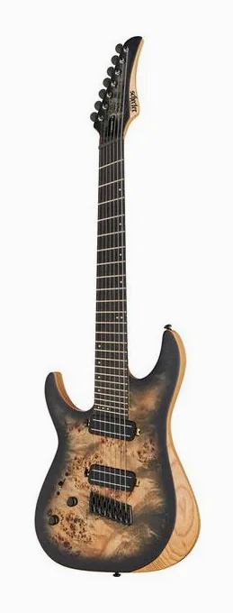 Schecter Reaper 7 Multiscale SCB LH encuadrado de frente sobre fondo neutro