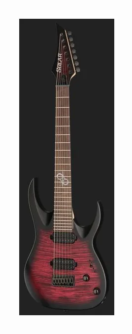 Solar Guitars AB2.7Red Burst LTD, cuerpo y acabado en primer plano