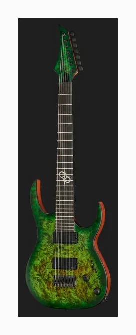 Solar Guitars S1.7AHLB Lime Burst Matte, curvas del cuerpo vistas desde arriba