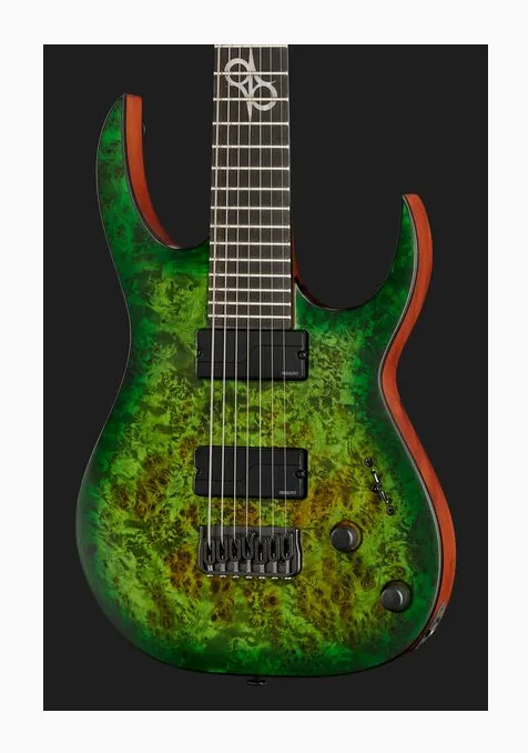 Solar Guitars S1.7AHLB Lime Burst Matte, pala con clavijeros y logotipo