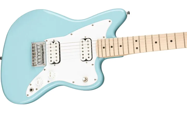 Squier Mini Jazzmaster MN SFG, cuerpo y acabado en primer plano
