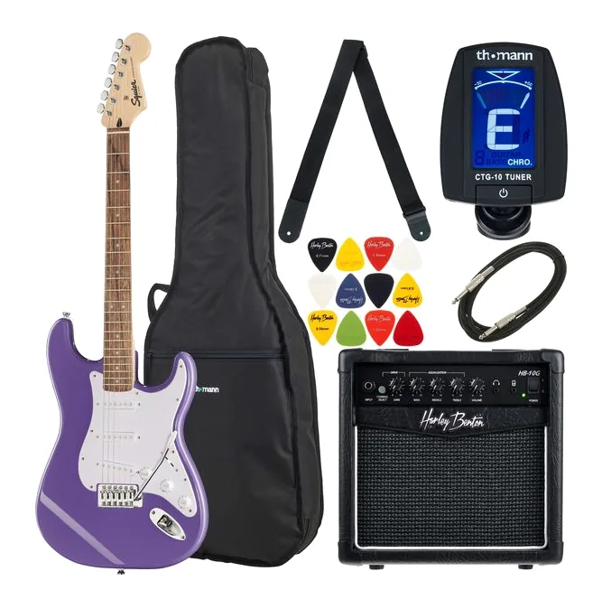 Squier Sonic Strat HSS Black visto de frente