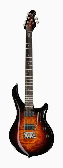 Sterling by Music Man Majesty 200XFM Tiger Eye encuadrado de frente sobre fondo neutro